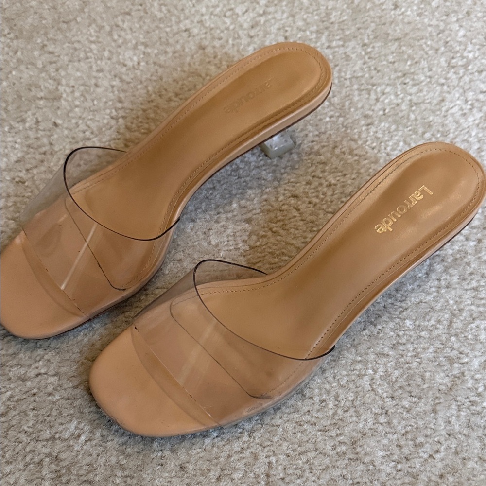 Larroude Nude Clear Strap Heeled Slides 7.5